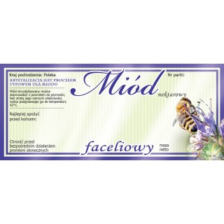 Paczka etykiet na miód faceliowy (100szt) - wzór E85