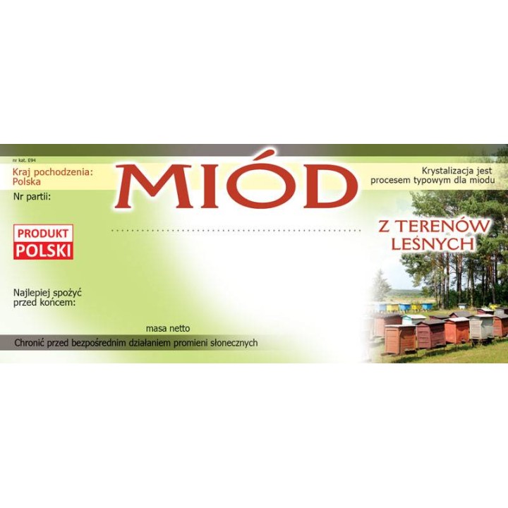 Paczka etykiet na miód z terenów leśnych (100szt) - wzór E94