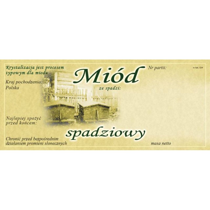 Paczka etykiet na miód spadziowy - wzór E34