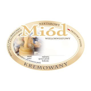 Paczka etykiet owalnych na miód wielokwiatowy kremowany (100szt) - wzór E317