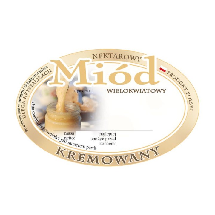 Paczka etykiet owalnych na miód wielokwiatowy kremowany (100szt) - wzór E317