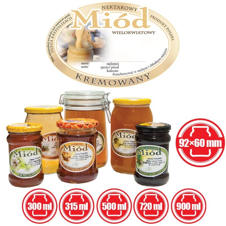 Paczka etykiet owalnych na miód wielokwiatowy kremowany (100szt) - wzór E317