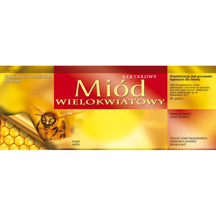 Paczka dużych etykiet na miód wielokwiatowy - wzór E114