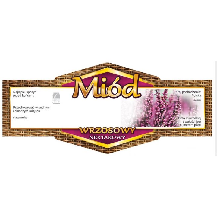 Paczka etykiet wiklinowych na miód wrzosowy (100szt) - wzór E1312
