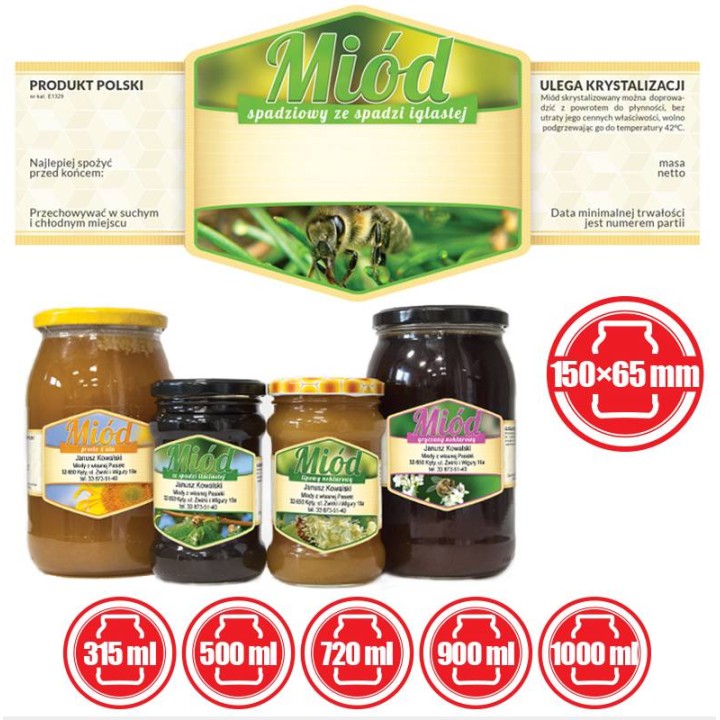 Paczka etykiet z plastrem na miód ze spadzi iglastej (100szt) - wzór E1329