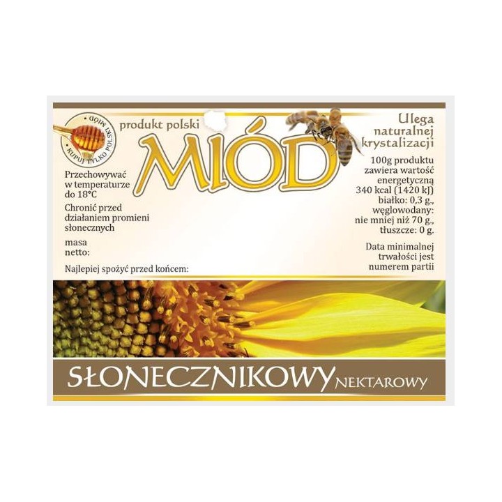 Paczka etykiet na miód słonecznikowy (100szt) - wzór E609