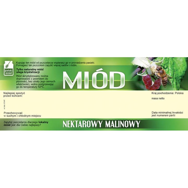 Paczka dużych etykiet na miód malinowy (100szt) - wzór E147