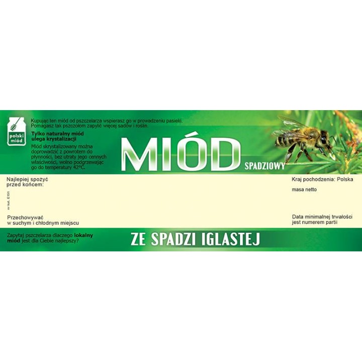 Paczka dużych etykiet na miód ze spadzi iglastej (100szt) - wzór E151