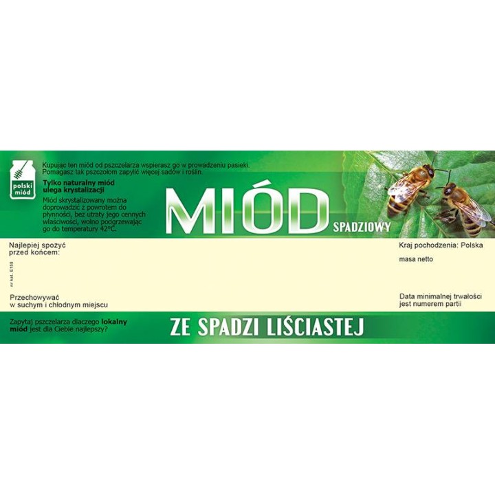 Paczka dużych etykiet na miód ze spadzi liściastej (100szt) - wzór E158