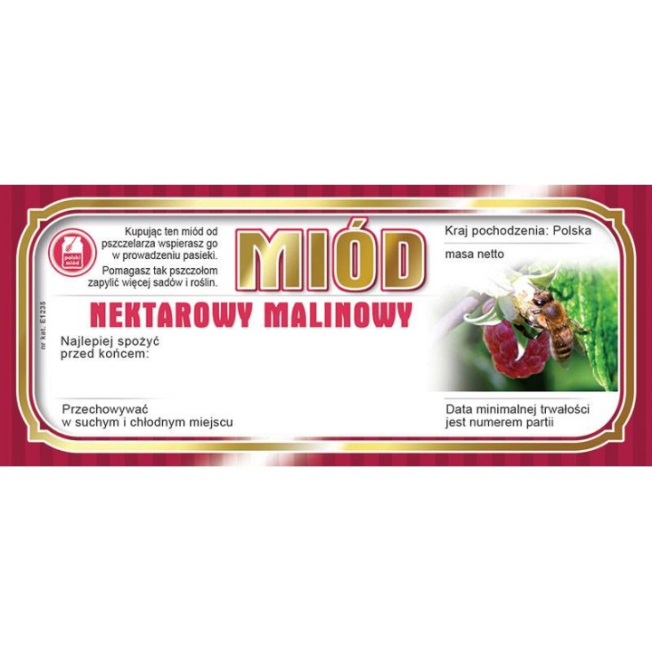 Paczka etykiet na miód malinowy 116x50 (100szt) - wzór E1235