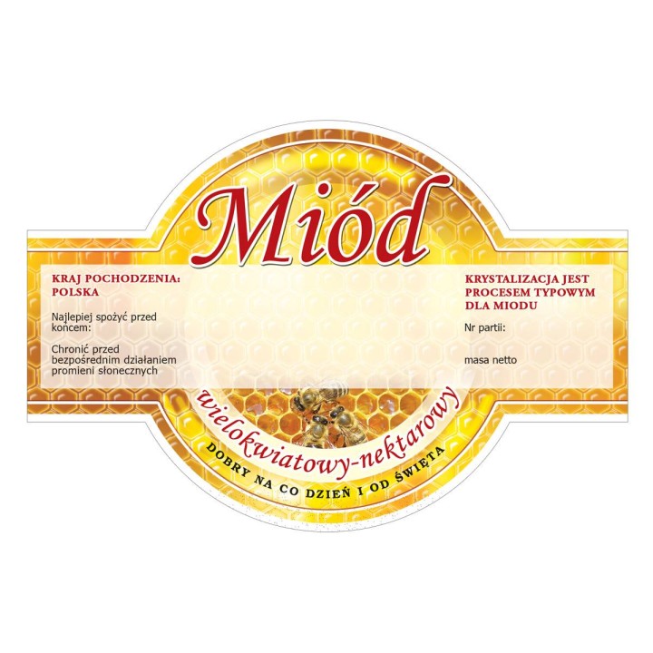 Paczka etykiet okrągłych na miód wielokwiatowy (100szt) - wzór E269