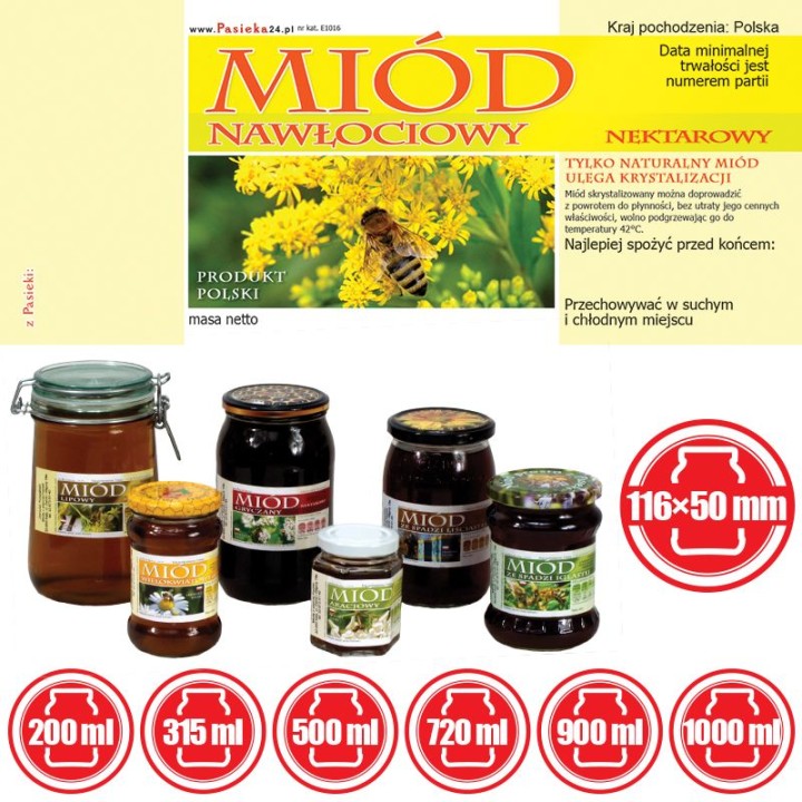Paczka etykiet na miód nawłociowy 116x50 (100szt) - wzór E1016