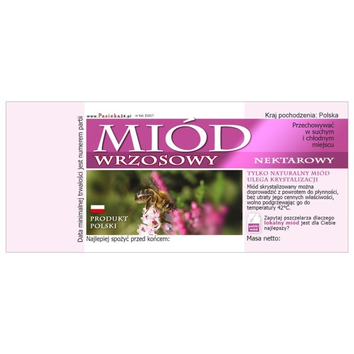 Paczka etykiet na miód wrzosowy 116x50 (100szt) - wzór E1017