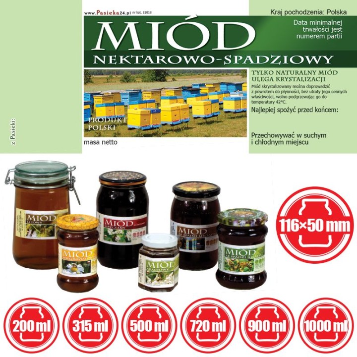 Paczka etykiet na miód nektarowo-spadziowy 116x50 (100szt) - wzór E1018