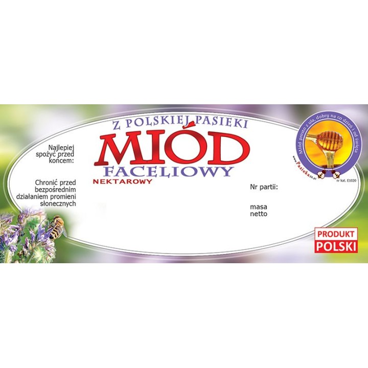 Paczka etykiet na miód faceliowy 116x50 (100szt) - wzór E1020