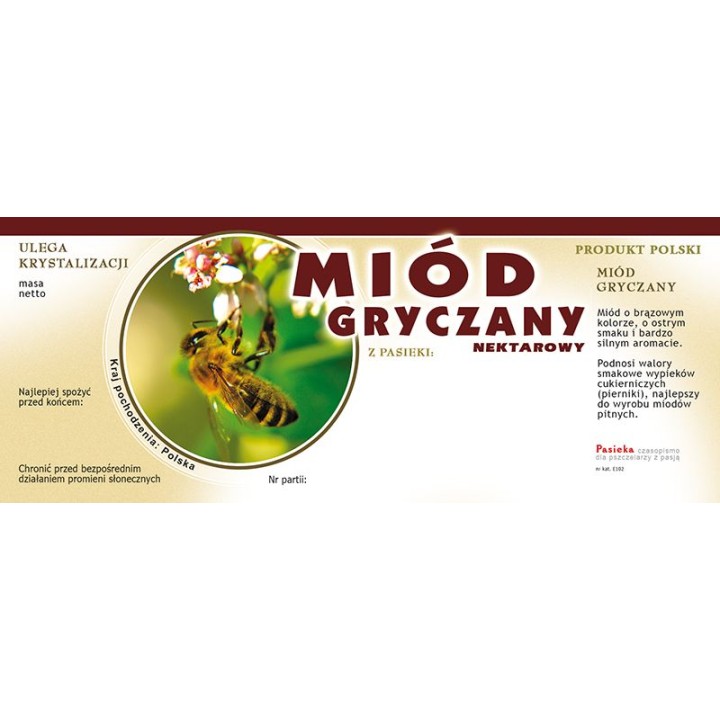 Paczka dużych etykiet na miód gryczany - wzór E102