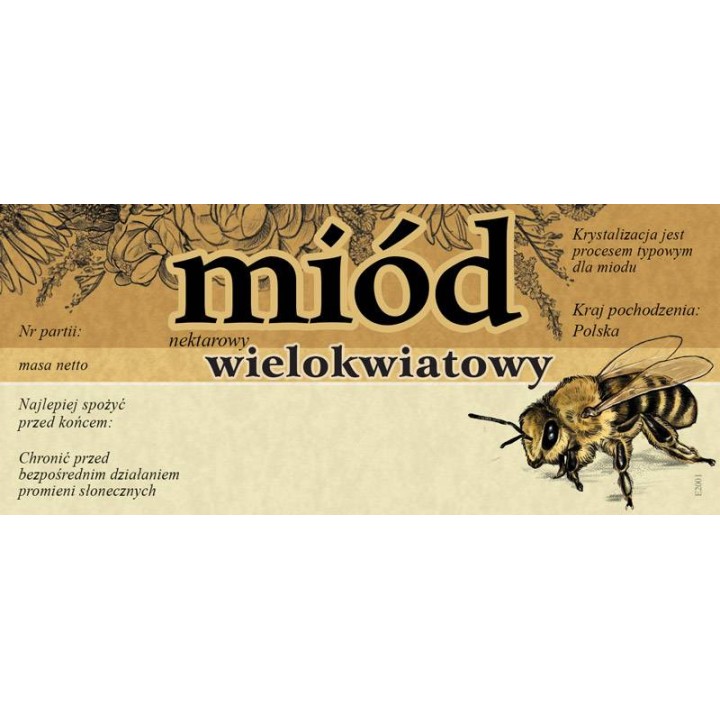 Paczka etykiet na miód wielokwiatowy 116x50 (100 szt) - wzór E2001