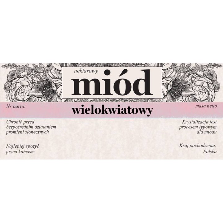 Paczka etykiet na miód wielokwiatowy 116x50 (100szt) - wzór E2020