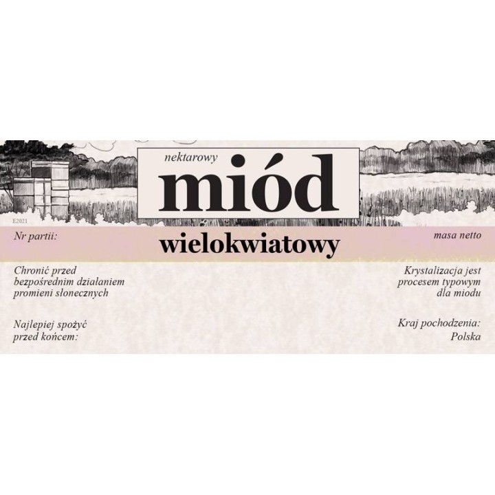 Paczka etykiet na miód wielokwiatowy 116x50 (100szt) - wzór E2021