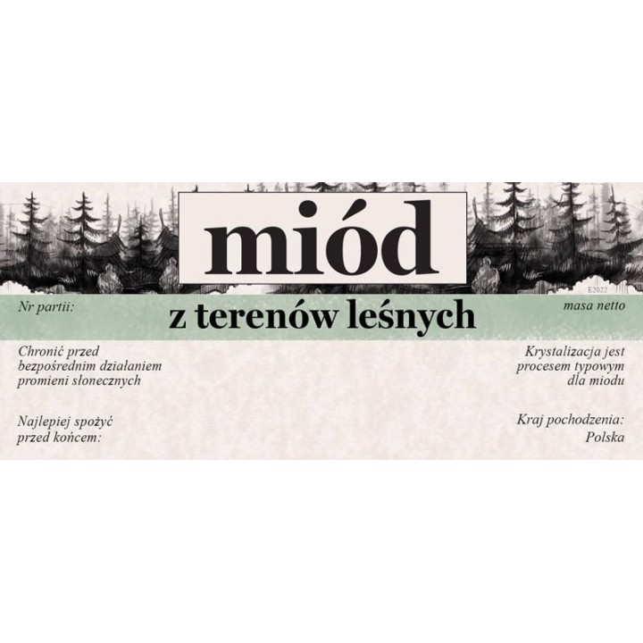 Paczka etykiet na miód z terenów leśnych 116x50 (100szt) - wzór E2022