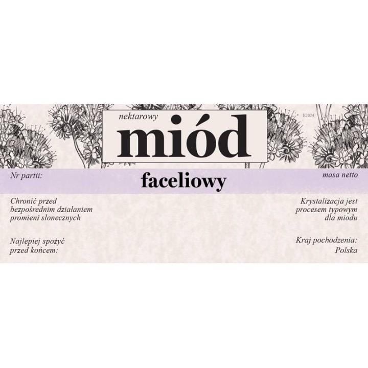 Paczka etykiet na miód faceliowy 116x50 (100szt) - wzór E2024