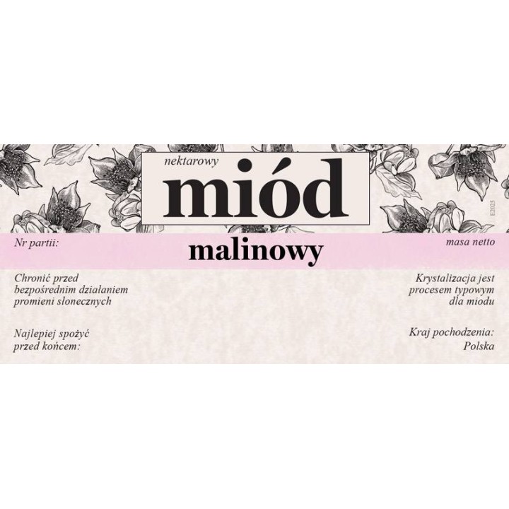 Paczka etykiet na miód malinowy 116x50 (100szt) - wzór E2025