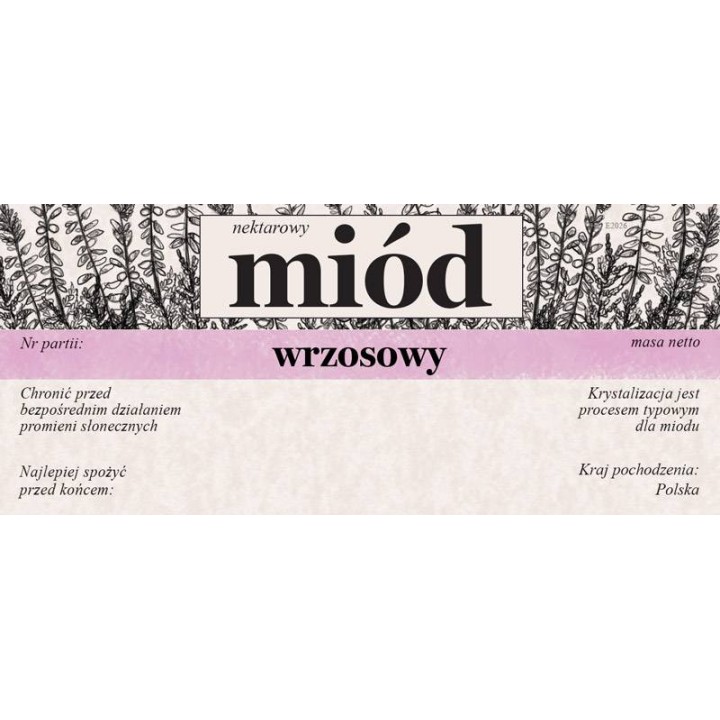 Paczka etykiet na miód wrzosowy 116x50 (100szt) - wzór E2026