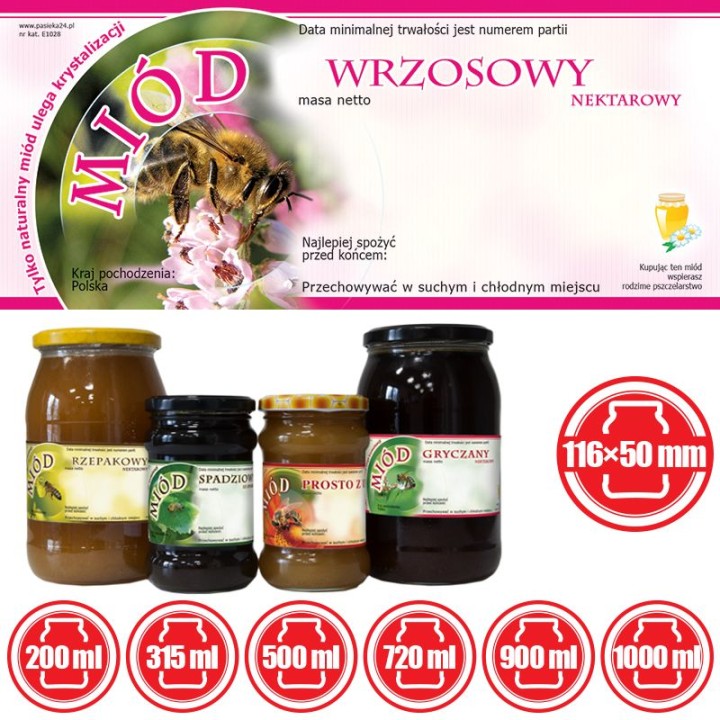 Paczka etykiet na miód wrzosowy 116x50 (100szt) - wzór E1028