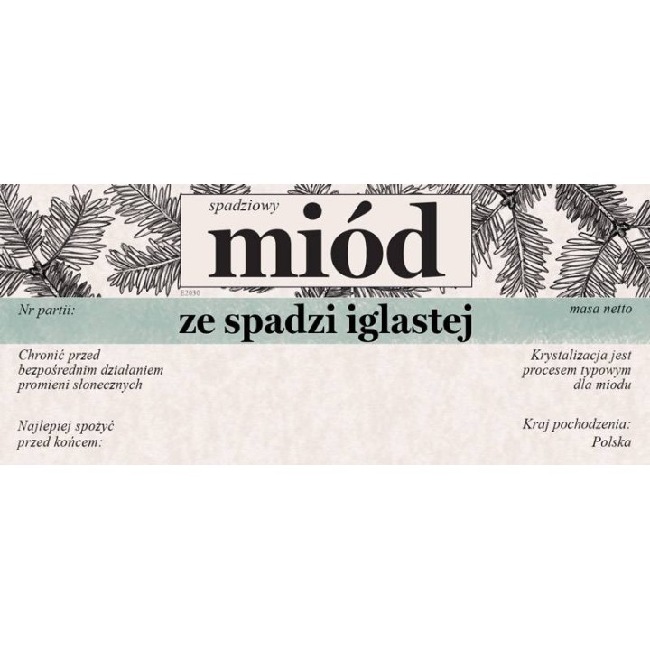 Paczka etykiet na miód ze spadzi iglastej 116x50 (100szt) - wzór E2030