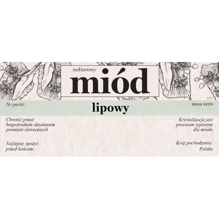 Paczka etykiet na miód lipowy 116x50 (100szt) - wzór E2031