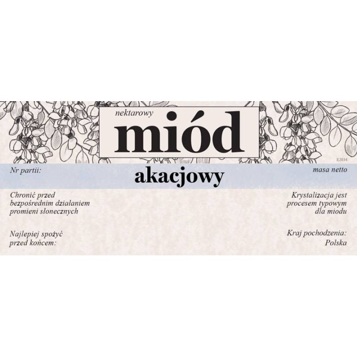 Paczka etykiet na miód akacjowy 116x50 (100szt) - wzór E2034