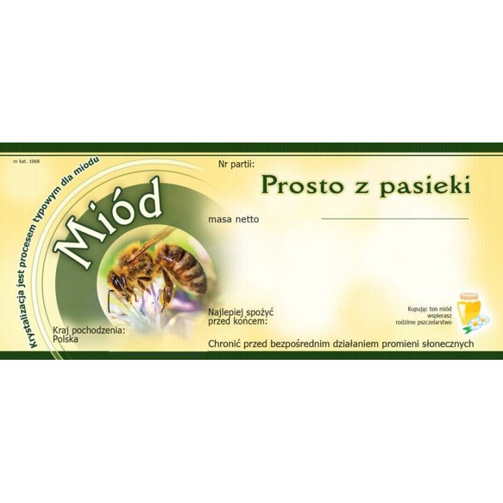 Paczka etykiet na miód prosto z pasieki (100szt) - wzór E1068