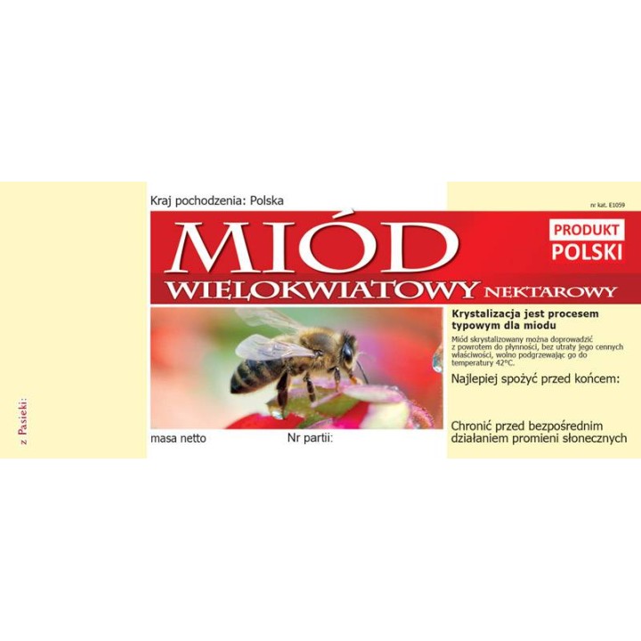 Paczka etykiet na miód wielokwiatowy (100szt) - wzór E1059