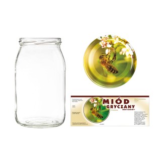 Słoiki 0,9 litra (48 szt) + nakrętki fi82 (50 szt) + etykiety na miód gryczany 154x60 (100 szt) - A5ND114E102