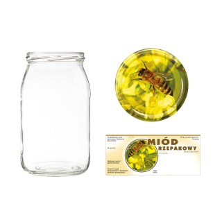 Słoiki 0,9 litra (48 szt) + nakrętki fi82 (50 szt) + etykiety na miód rzepakowy 116x50 (100 szt) - A5ND115E1103
