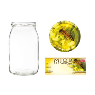 Słoiki 0,9 litra (48 szt) + nakrętki fi82 (50 szt) + etykiety na miód rzepakowy 116x50 (100 szt) - A5ND115E15