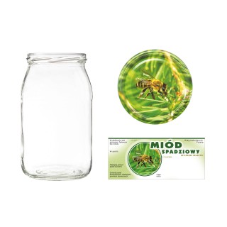 Słoiki 0,9 litra (48 szt) + nakrętki fi82 (50 szt) + etykiety na miód ze spadzi iglastej 116x50 (100 szt) - A5ND116E1104