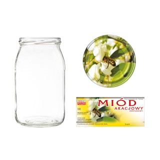 Słoiki 0,9 litra (48 szt) + nakrętki fi82 (50 szt) + etykiety na miód akacjowy 116x50 (100 szt) - A5ND117E17