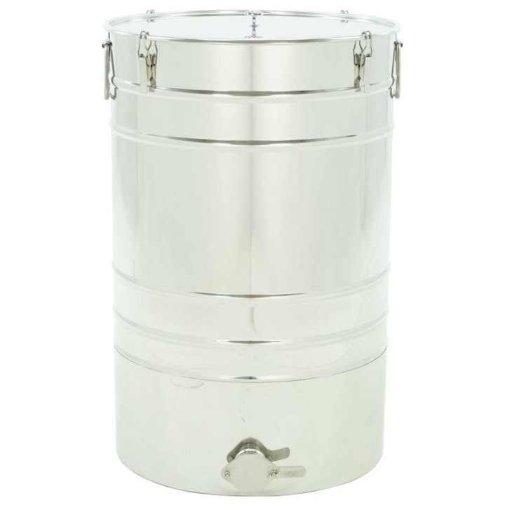 Odstojnik nierdzewny 100 l / ~140 kg, zawór nierdzewny 6/4", uchwyty, stożkowe dno - PREMIUM - wzór W74P