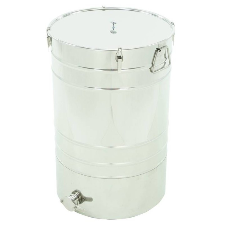 Odstojnik nierdzewny 100 l / ~140 kg, zawór nierdzewny 6/4", uchwyty, stożkowe dno - PREMIUM - wzór W74P