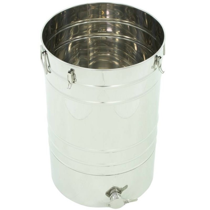 Odstojnik nierdzewny 100 l / ~140 kg, zawór nierdzewny 6/4", uchwyty, stożkowe dno - PREMIUM - wzór W74P