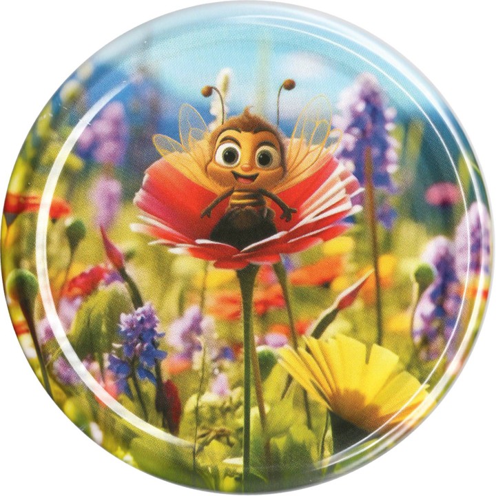 Paczka DUŻYCH nakrętek na słoiki z miodem (10szt) BAJKOWA PSZCZÓŁKA - wzór ND108ZGRZ