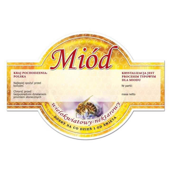 Paczka etykiet okrągłych na miód wielokwiatowy (100szt) - wzór E254