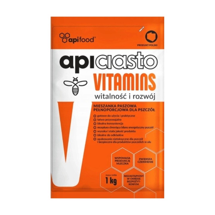 Ciasto pokarm dla pszczół z witaminami - APICIASTO VITAMINS - karton 10x1kg  - API3K