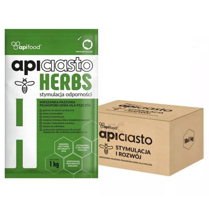 Ciasto pokarm dla pszczół z ziołami - APICIASTO HERBS - karton 10x1kg  - API1K