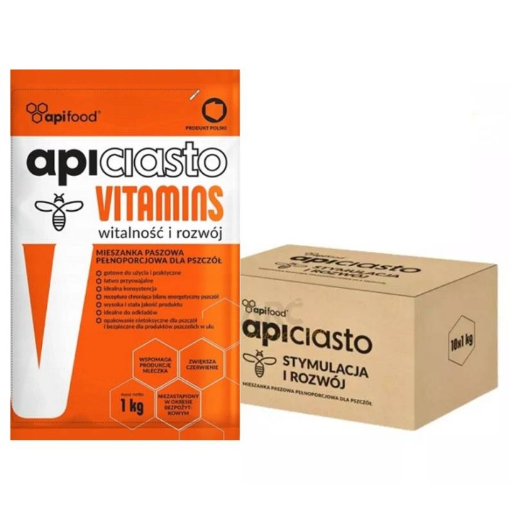 Ciasto pokarm dla pszczół z witaminami - APICIASTO VITAMINS - karton 10x1kg  - API3K