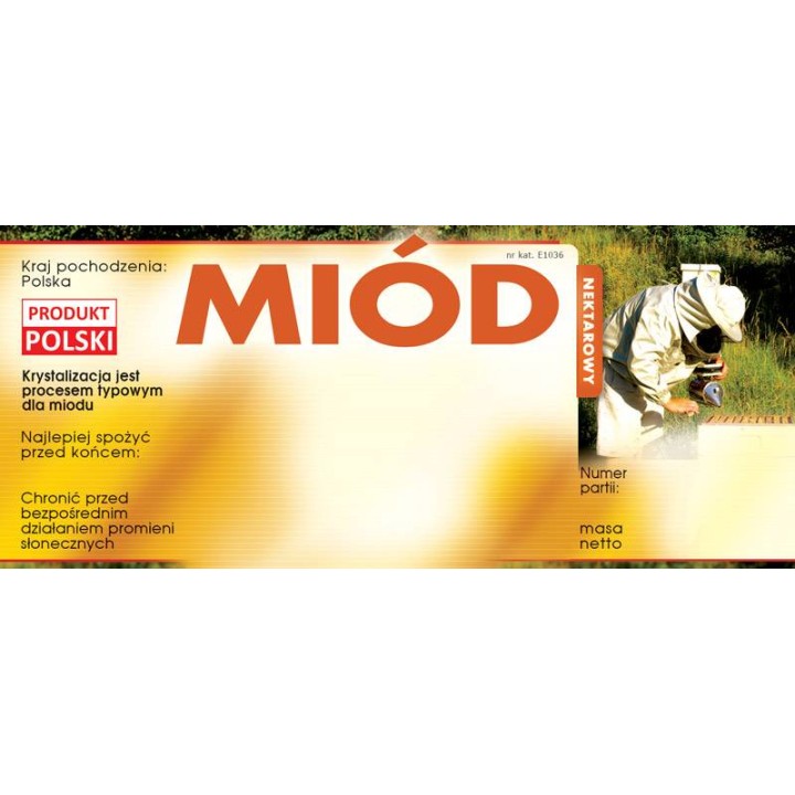 Paczka etykiet na miód - uniwersalna (100szt) - wzór E1036
