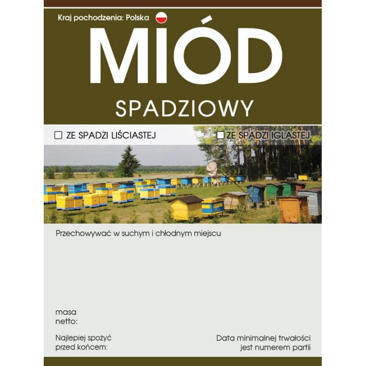 Paczka etykiet na miód spadziowy (100szt) - wzór E616