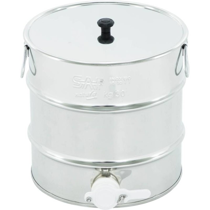 Odstojnik nierdzewny 20 l / ~30 kg, uchwyty, zawór plastikowy, mufa nierdzewna - SN_64