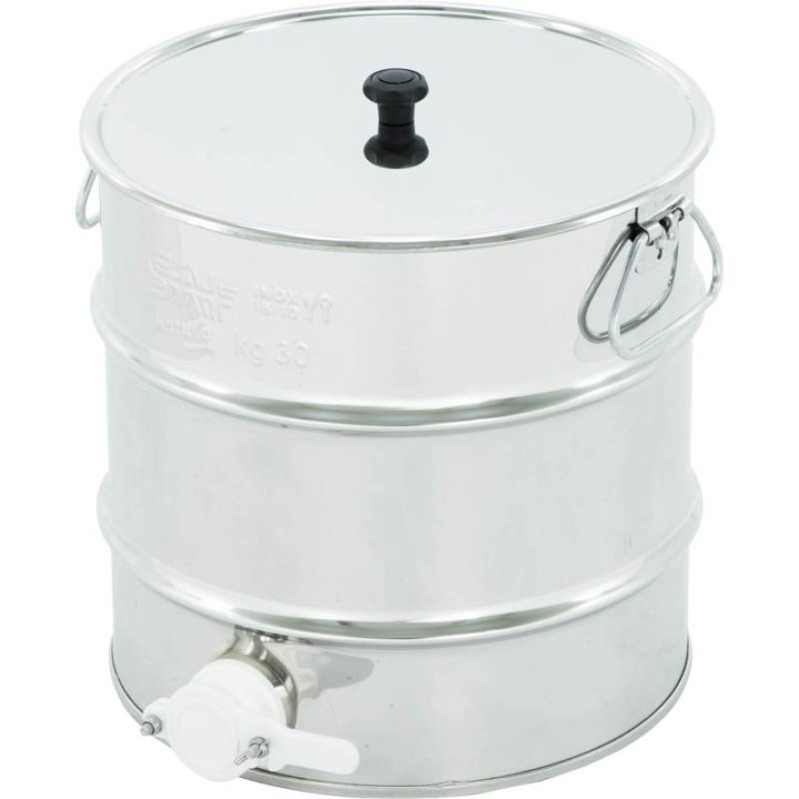 Odstojnik nierdzewny 20 l / ~30 kg, uchwyty, zawór plastikowy, mufa nierdzewna - SN_64